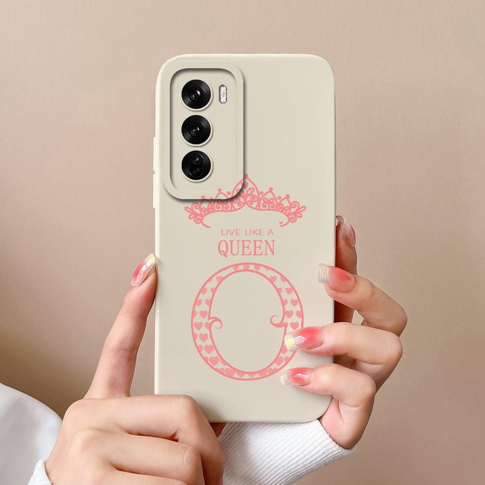 Парный чехол для Oppo Reno 12 Pro 5G Чехол Корона Буква Высококачественный Мягкий Жидкий Силикон Защитный Чехол для Oppo Reno12 Fundas