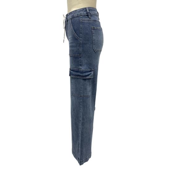 Женские джинсы-карго со средней талией, прямые, широкие, с 6 карманами, повседневные, высокоэластичные, мешковатые джинсы