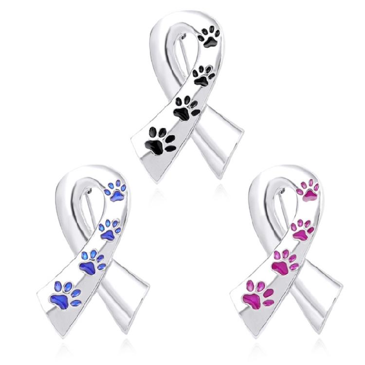 Exquisite Dog Paw Print Ribbon Brooch Pin Fundraiser Campaign Events Breastpin