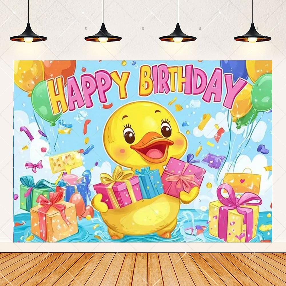 Cute Yellow Duck Theme Background Banner Kids Birthday Party Decorations Photography Backdrop Cartoon Baby Shower Supplies Props