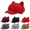 Women's Solid Color Cute Cat Ear Octagonal Hat Retro Woolen Cap