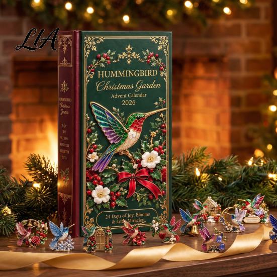 Festive Hummingbird Decor Christmas Garden Advent Calendar, 24-Day Countdown Calendar with 2D Acrylic Bird Hanging Ornaments, Holiday Gift for