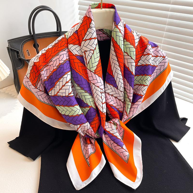 90*90cm Silk Scarf Women Print Hair Neck Square Shawl Bandanna Muslim Hijab Handkerchief Foulard Sun Protection Travel Headscarf