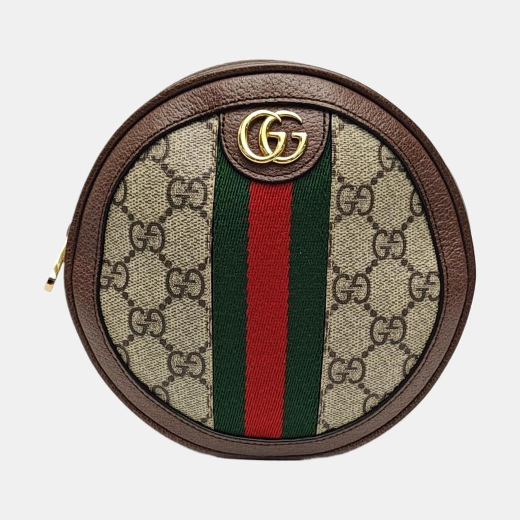 [Pre-Owned] Ophidia Logo Stripe Web Zipper Canvas And Leather Round Bag Backpack Mini - Excellent #1OILUMQ