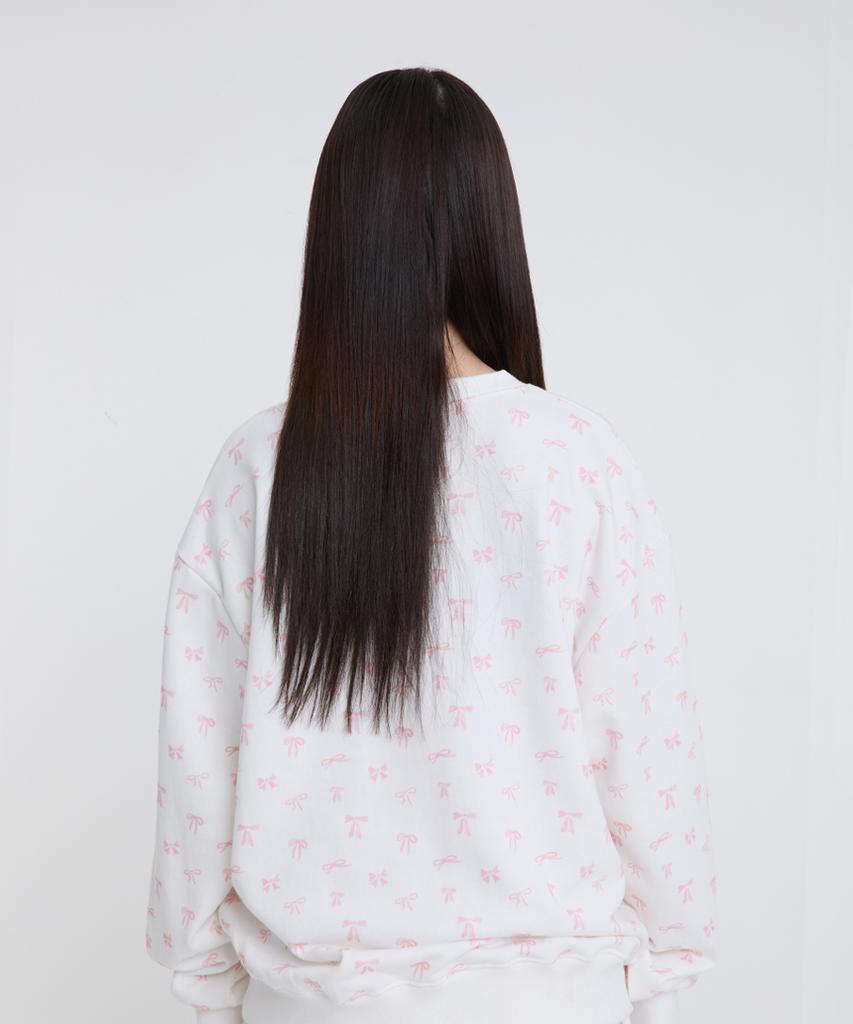 ESCAPEFROM Pink Ribbon Full Print Sweatshirt Ivory