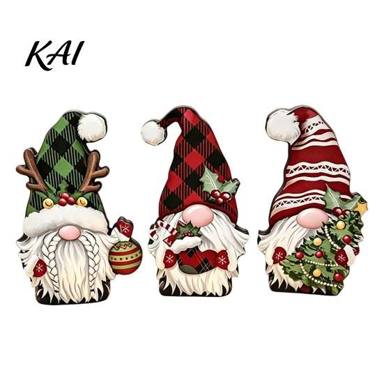 Holiday Gift for Kids Cartoon Gingerbread Wooden Ornament, Double-sided Printed Desktop Tabletop Figurines, Decorative Signs Craft Home And