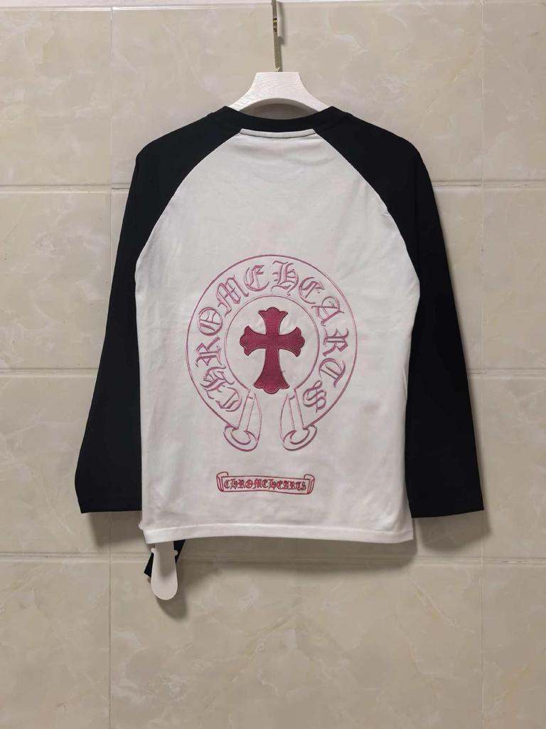 25SS Cross Chrome Hoof Санскритный Принт Черно-белая Футболка с Длинным Рукавом Реглан