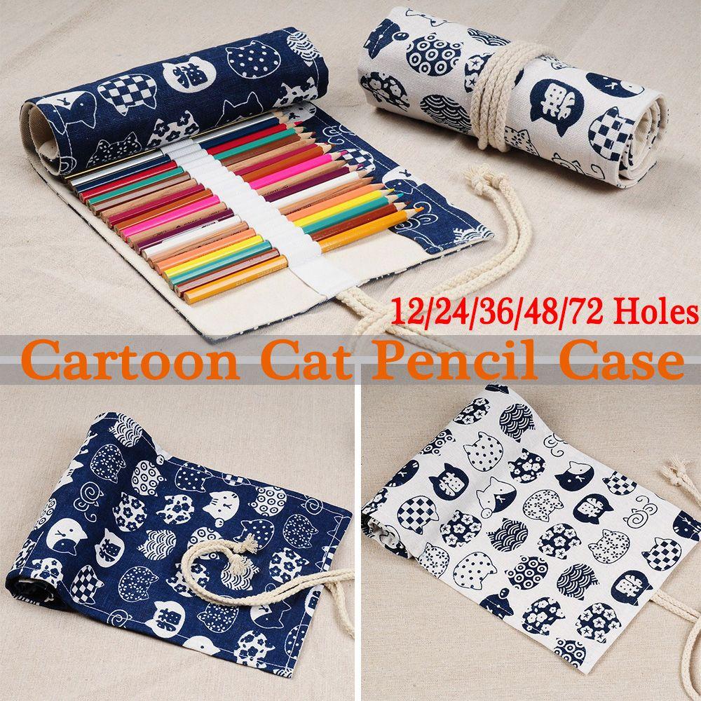 Bags Stationery Supplies Canvas Roll Pouch Pens Storage Box Pencil Bags Pen Curtain Cat Pencil Case