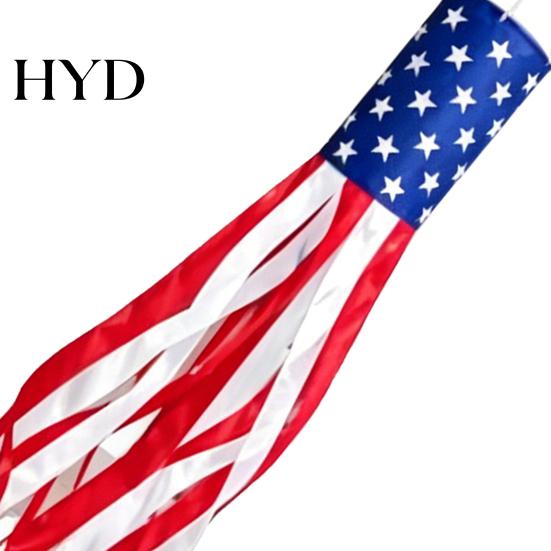 Outdoor Hanging Flag LED Patriotic Windsock, Red White Blue American Wind Sock with Decor 10 Streamers, 3 Lighting Modes, 4th of July