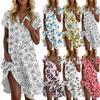 Женское повседневное модное платье с цветочным принтом и лацканами, короткий рукав, V-образный вырез, короткая юбка