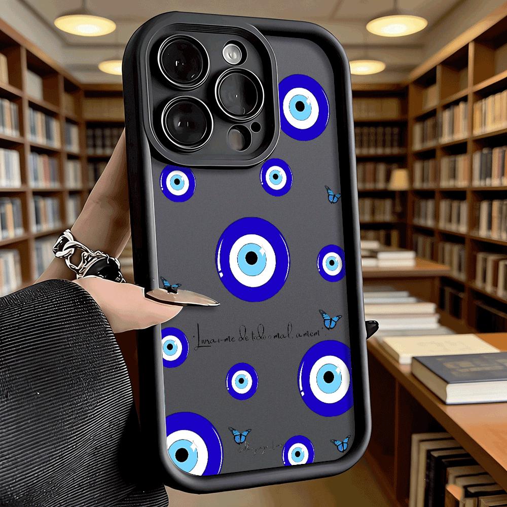 Glossy Evil Eye with Butterflies Soft TPU Phone Case for iPhone 17 16 15 14 13 12 11 Pro Max Plus Shockproof Anti-Slip Cover