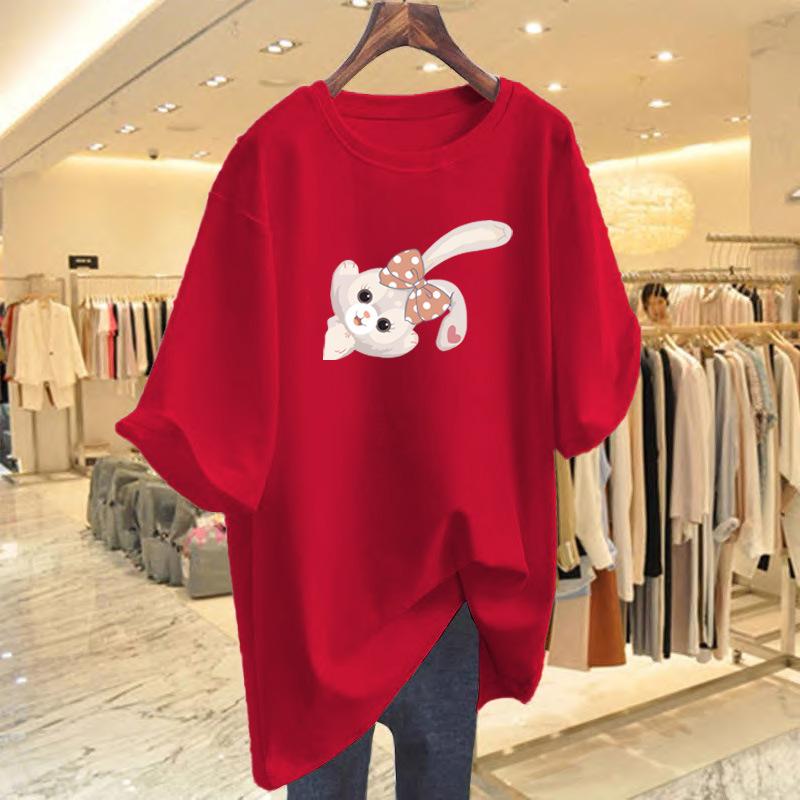 Хлопковая футболка с коротким рукавом женская 2025 новая одежда лето зарубежный стиль с рукавом до локтя топ летняя одежда