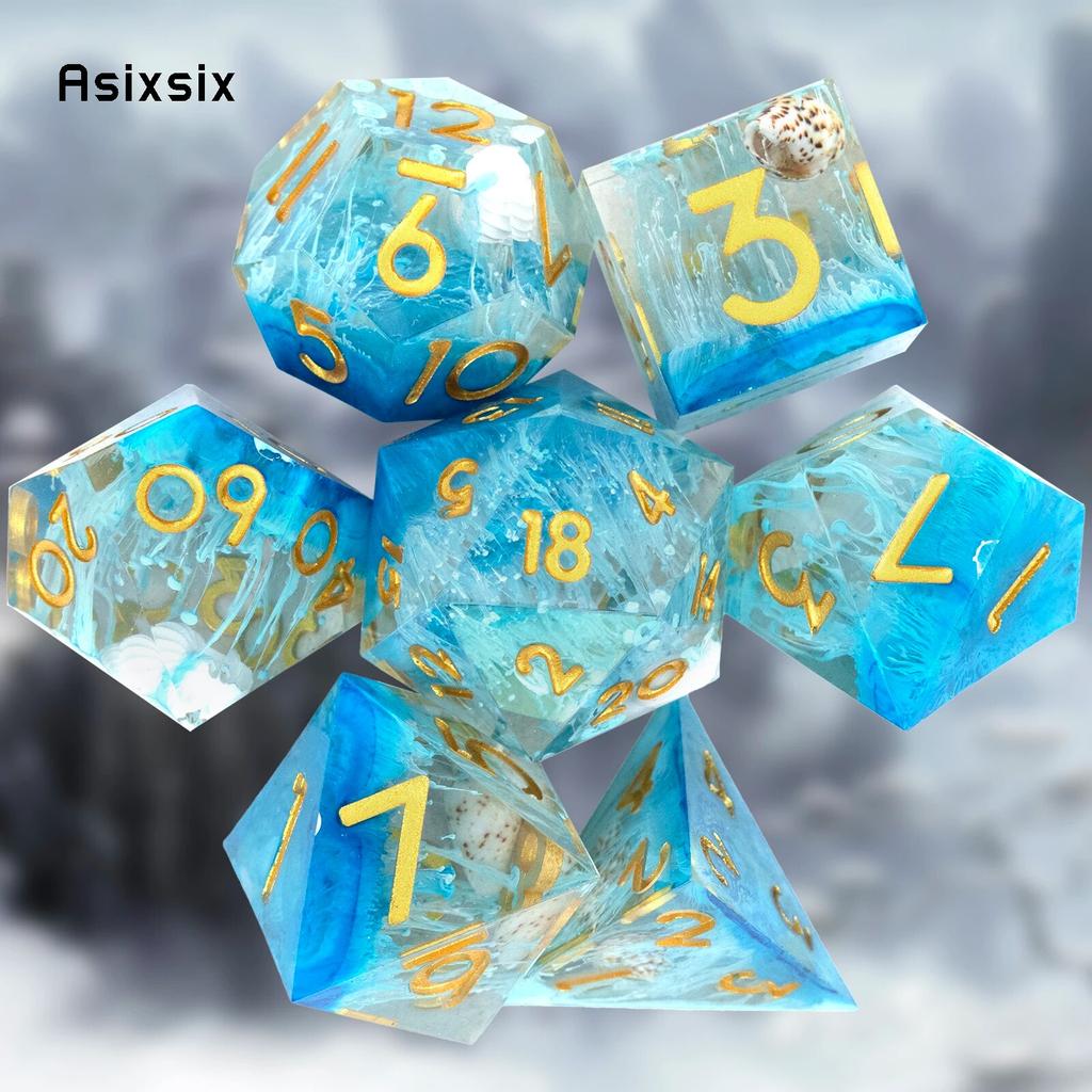 7 шт. синий золотой номер с острыми краями, смоляные кубики, многогранные кубики, подходящие для ролевых ролевых игр, настольная игра