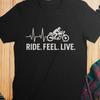 Футболка Ride Feel Live, Толстовка с пульсом мотоциклиста, Байкерская футболка, Графика с мотоциклом, Подарок для райдера, Одежда для велосипедистов,