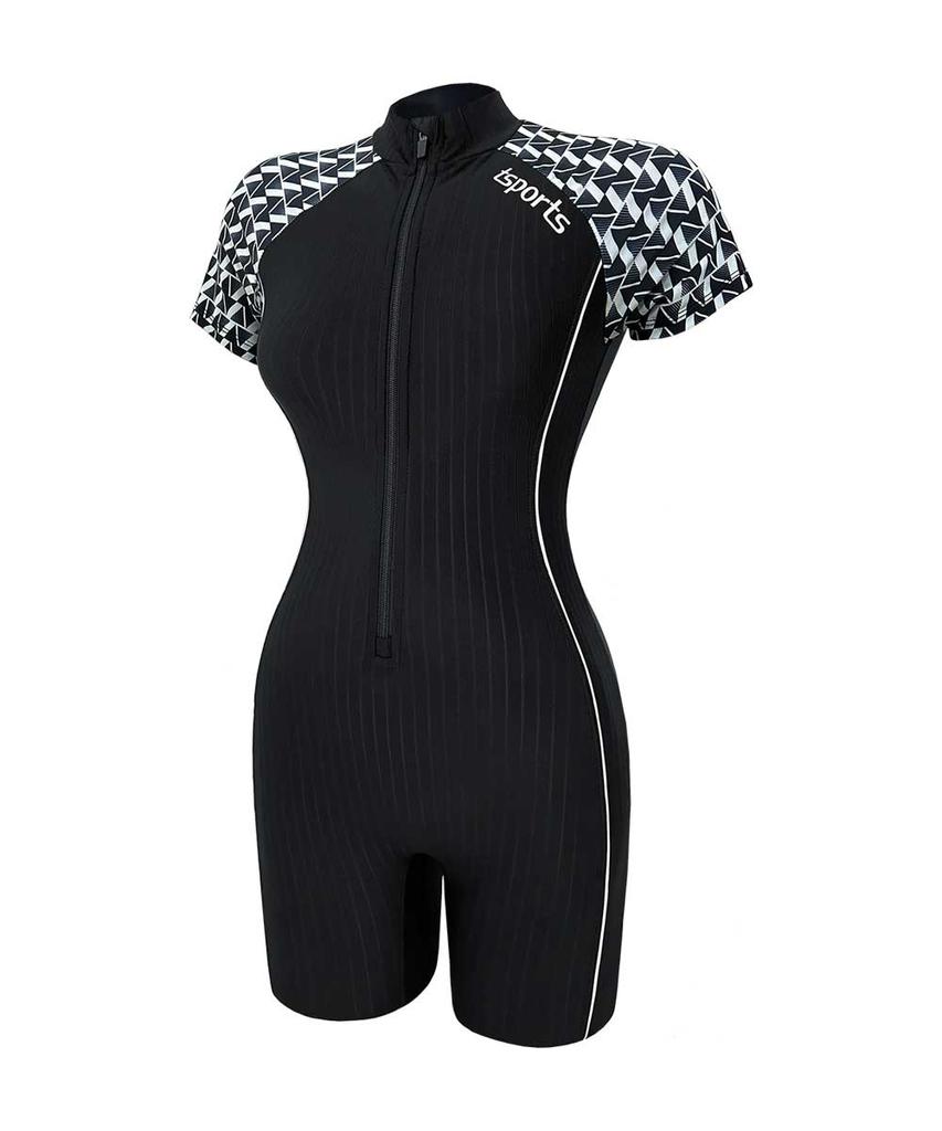 TS SPORTS Женский купальник-трикини с молнией, коротким рукавом M23023