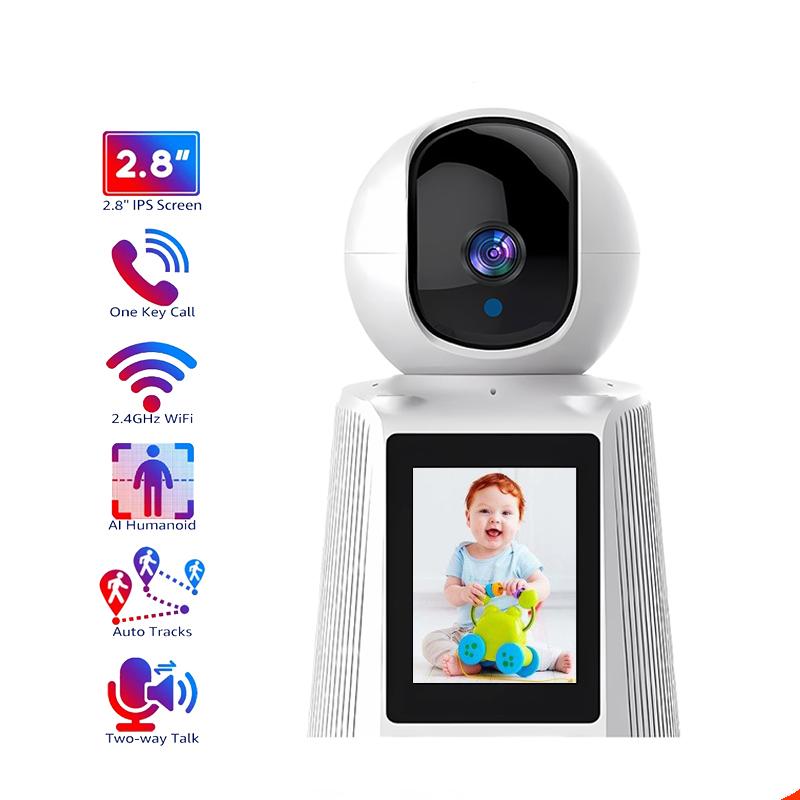 Видеозвонок Интеллектуальная Wi-Fi камера с 2,8-дюймовым IPS-экраном HD 1080P IP-камера для вызова одной кнопкой Двусторонняя видеосвязь Беспроводная камера ночного видения