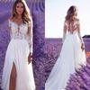 Women's Sexy Long Sleeve See-Through Lace Wedding Bridesmaid Dresses Open Dress