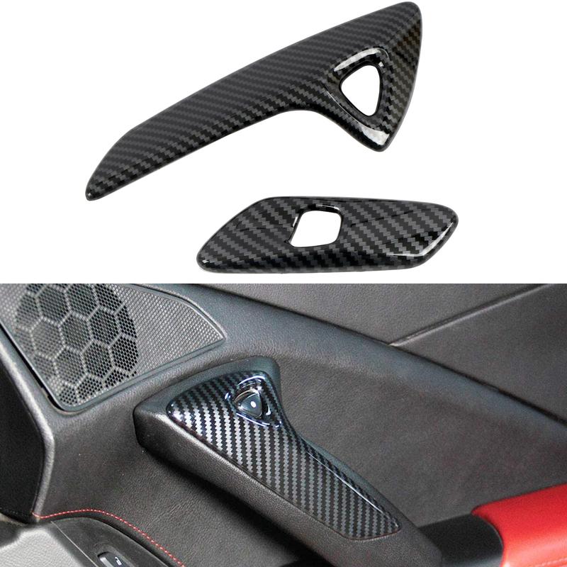 Only LHD! For Chevrolet Corvette C7 2014-2018 Car Accessories ABS Plastic Carbon Car Door Side Inner Armrest Cover Trim 2pcs