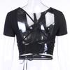 Open Back Crop Tops Summer Women Bandage Lace-up Backless Solid Pullover T Shirt Slim Tee