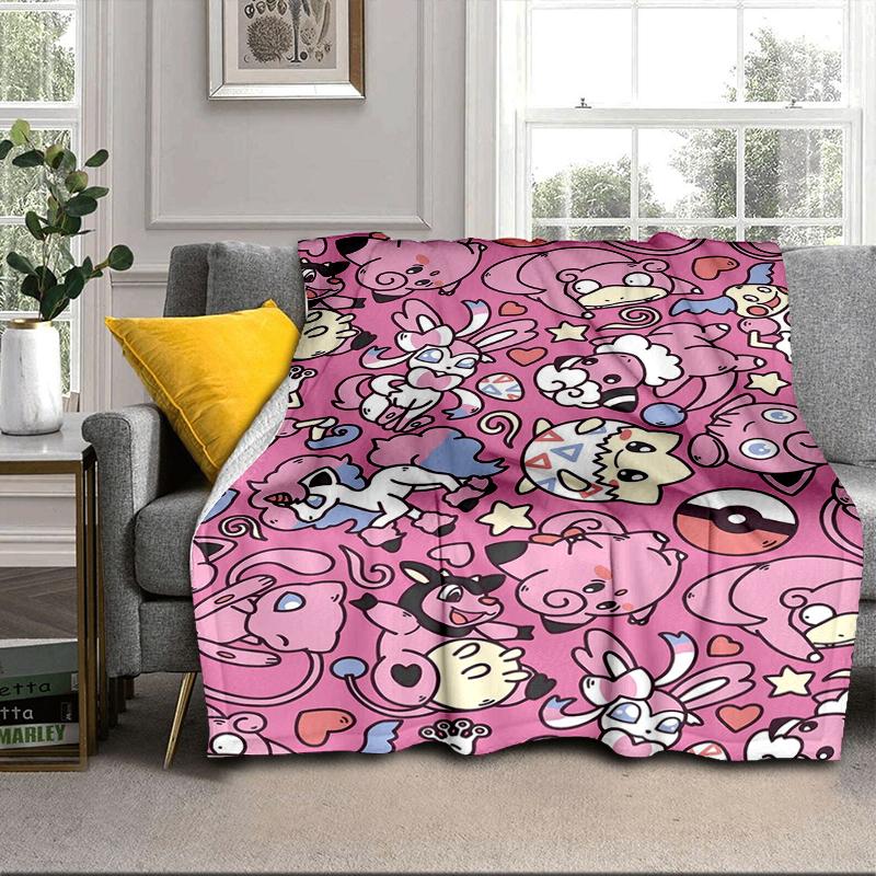 Pink pika Pattern Blanket Flannel Blanket for bed, sofa, Camping, Hiking, Picnic Essentials, gift for family Fan gifts