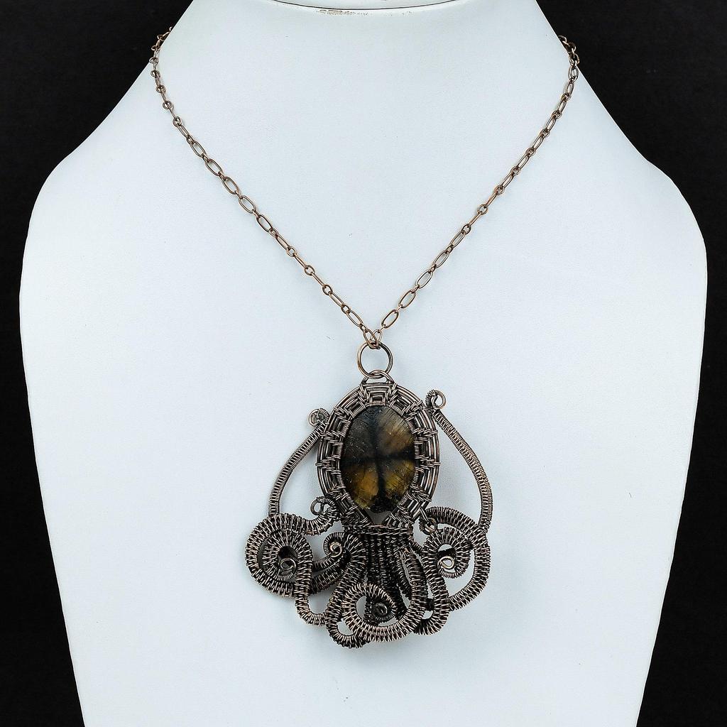 Chiastolite Pendant Copper Wire Wrapped Pendant Handmade Pendant Beautiful Octopus Pendant Gemstone Jewelry Gift For Him Copper Wire Jewelry