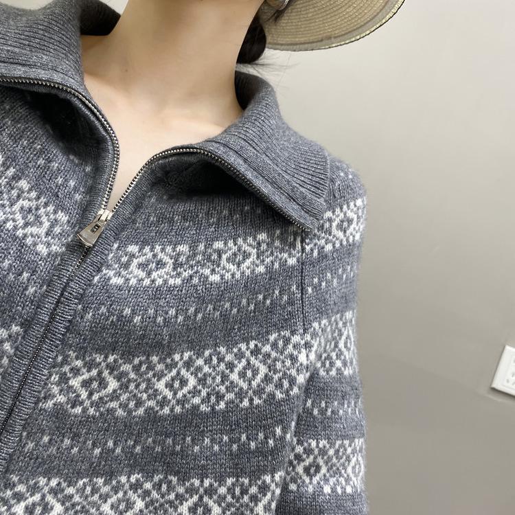 Женский винтажный капюшонный кардиган Fair Isle из кашемира с двойной молнией