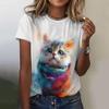 Women's T Shirt Cartoon Cat Pattern Print Summer Casual Short Sleeve Tee Fashion Streetwear Cute Girl Female Oversized Clothing