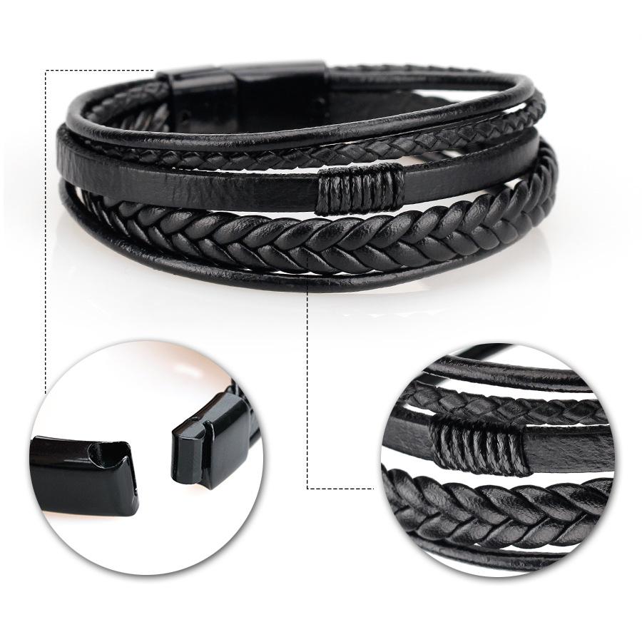 Fashion Classic Men's Leather Rope Bracelet Woven Leather Ethnic Style Bracelet Punk Metal Magnet Buckle Personality Bracelet