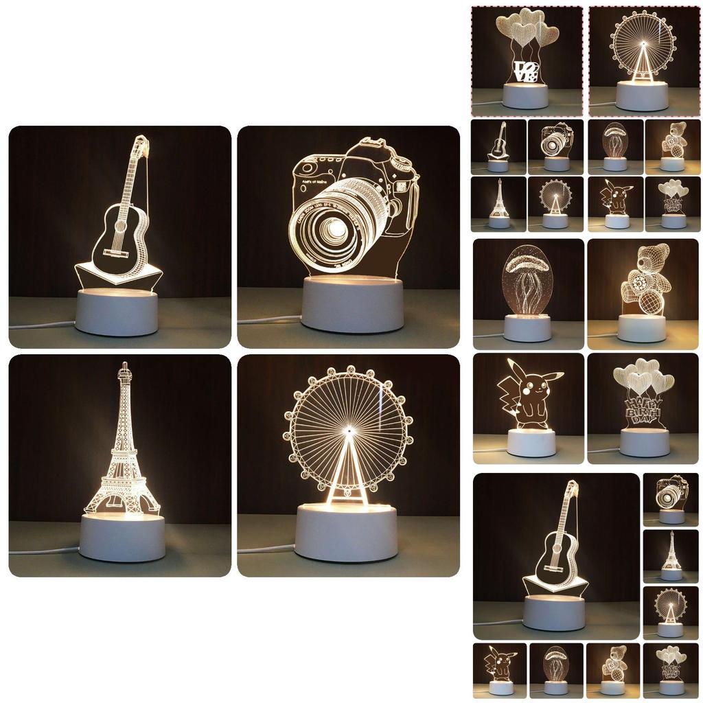 USB Настольная лампа с акриловой панелью с 3D-эффектом и светодиодной подсветкой для праздничного декора