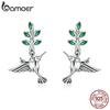 BAMOER 100% Genuine 925 Sterling Silver Hummingbirds Greetings Bird Stud Earrings for Women Fashion