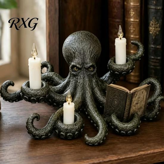Decorative Pillar Candle Holder Octopus Holder, Durable Resin Halloween Sculpture, Dark Fantasy Gothic Retro Room Accessories Style Candlestick