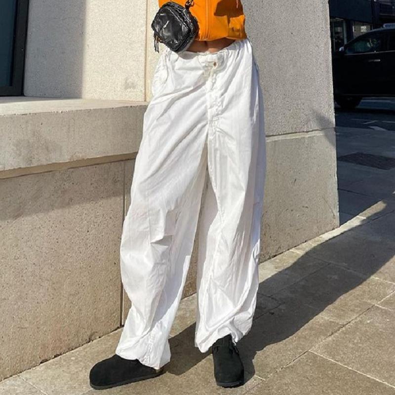 Новая свободная уличная одежда, повседневные мешковатые брюки для бега, широкие брюки-карго с завязками и низкой талией, женские брюки-карго 704