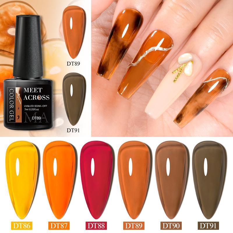 MEET ACROSS 1 Bottle 7ml Jelly Amber Gel Polish Translucent Jelly Nail Gel Manicure UV LED Semi Permanent Soak Off Nail Polish