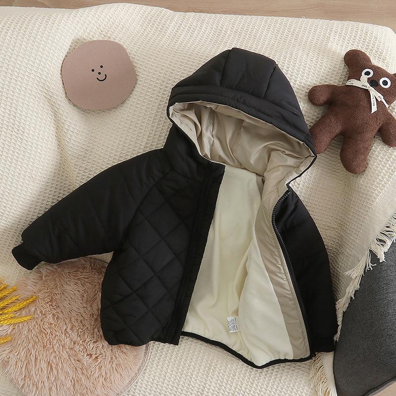 Autumn and Winter Children's Cotton Padded Clothes for Boys and Girls Cotton Padded Clothes for Neutral Velvet Warm Coat for Children Diamond Plaid