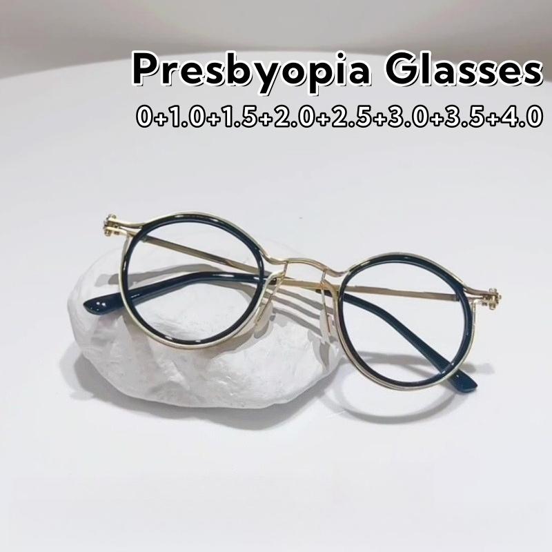 Ретро круглые модные металлические очки для чтения для женщин и мужчин, изысканные элегантные очки с защитой от синего света от 0 до +4.0