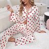 2025 Spring Women Silk Satin Pajamas Set Two Piece Sleepwear Soft Loungewear Button-Down Pajama Women Heart Print Pijama Homewear Sets