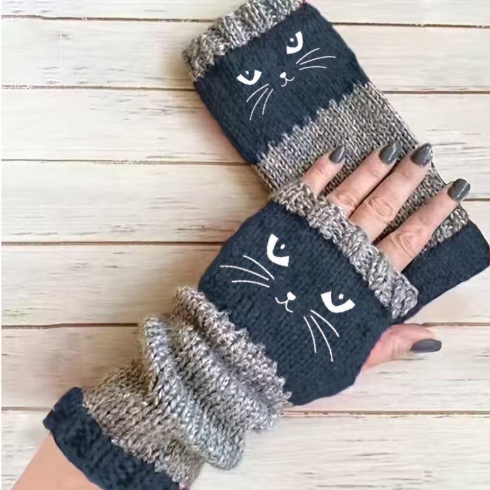 High Quality Embroidered Knit Gloves Cotton Warm Half Finger Gloves Thickened Soft Fingerless Gloves for Men Women