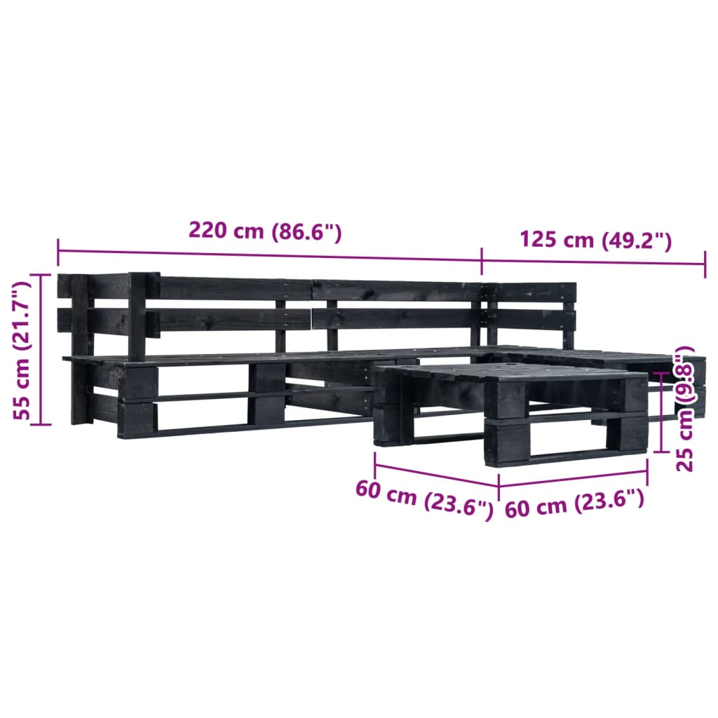 4 Piece Garden Pallet Sofa Set Black Wood