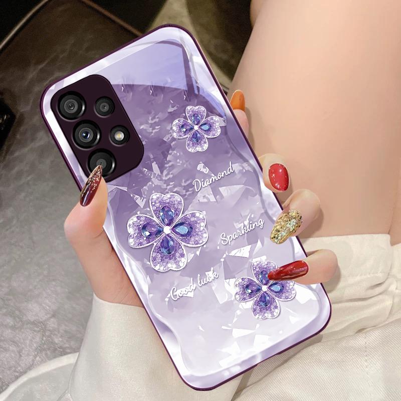 Чехол для телефона из закаленного стекла для Samsung Galaxy S10 4G S20 11E 30 S21 21Fe 22 Pro S23 Ultra 5G S8 S9 Вода Бриллиант Цветок Листья