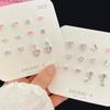 1Set Korea Cute Pink  Heart Little Stud Earrings Sweet Cool Love Zircon Ear Studs Aesthetic Earrings Girl Jewelry Gift