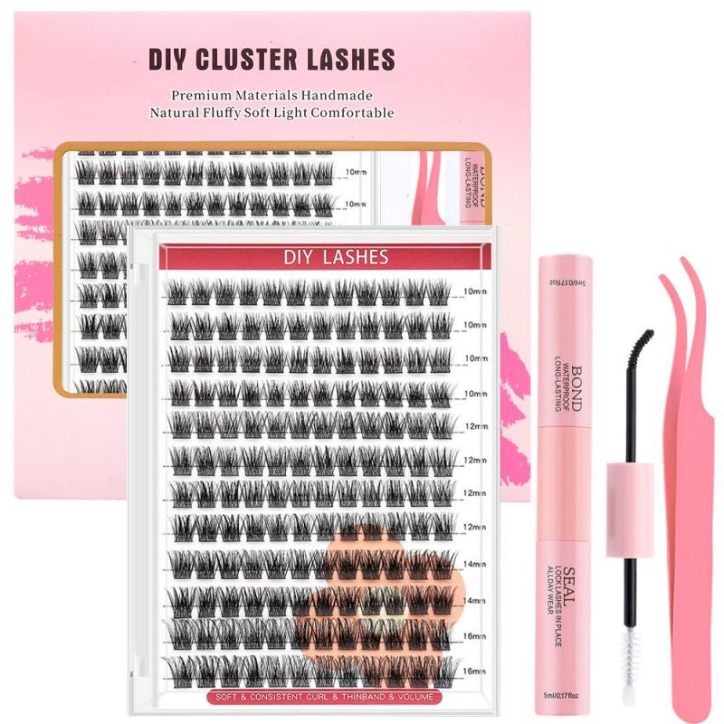 DIY Individual Lash Extensions Kit 30D 40D Cluster Lashes With Adhesive Tweezers Professional Eyelash Enhancement