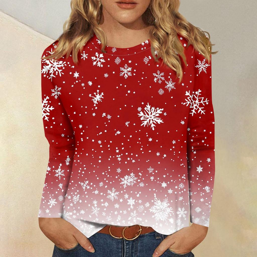 Women's Fashion Casual Round Neck Long Sleeve Printed T-Shirt Top