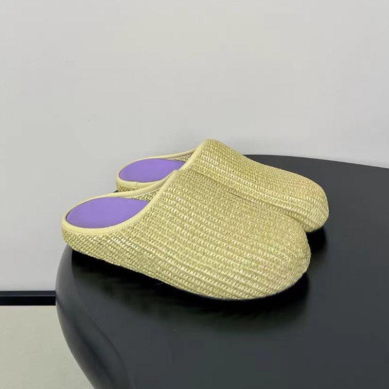 Модные весенне-летние ретро плетеные шлепанцы с большой круглой головкой, европейско-американские размеры 35-45, уличные шлепанцы на низком каблуке