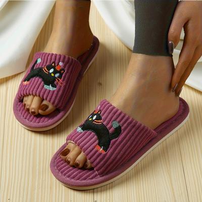 Женские нескользящие зимние тапочки, мультяшный дизайн кошки, мягкие домашние тапочки для дома, уютная домашняя обувь