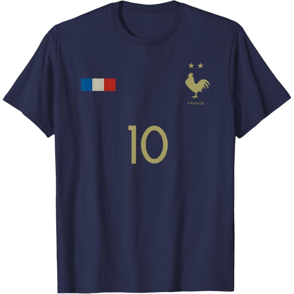 France Football Футболка с ретро-графикой Номер 10 Дышащий Хлопок Повседневная с Круглым Вырезом