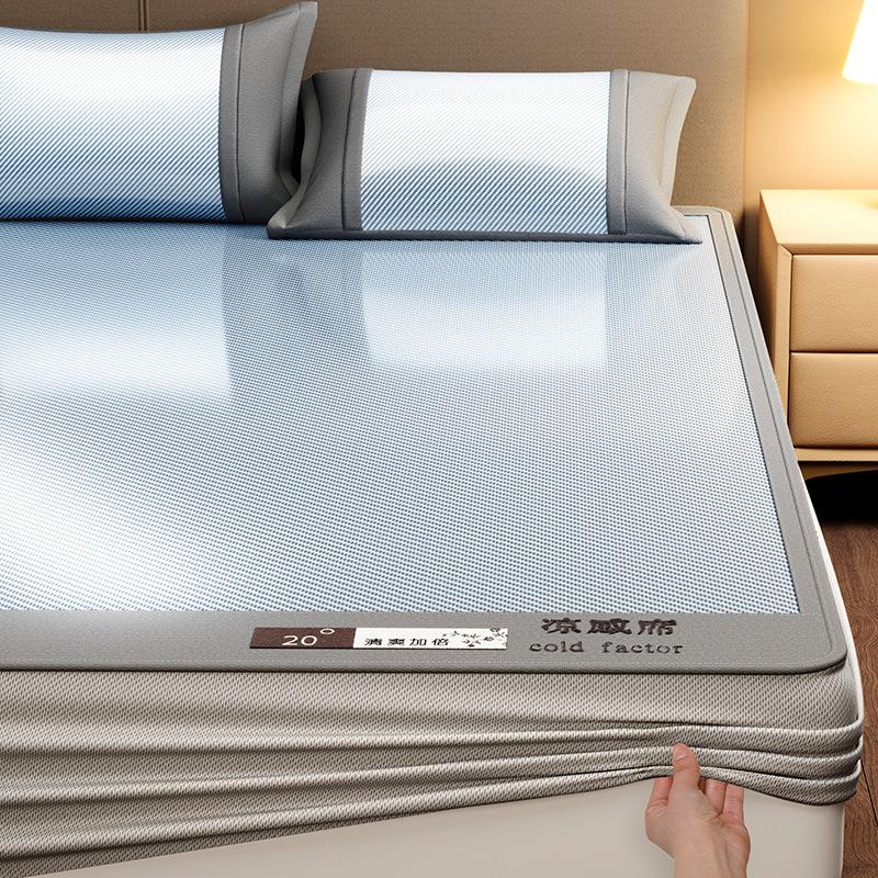 Machine Washable 3-Piece Ice Silk Cooling Mat Set with 2 Pillowcases, Breathable Summer Bed Sheet for Home Dorm, Soft Fitted Sheet