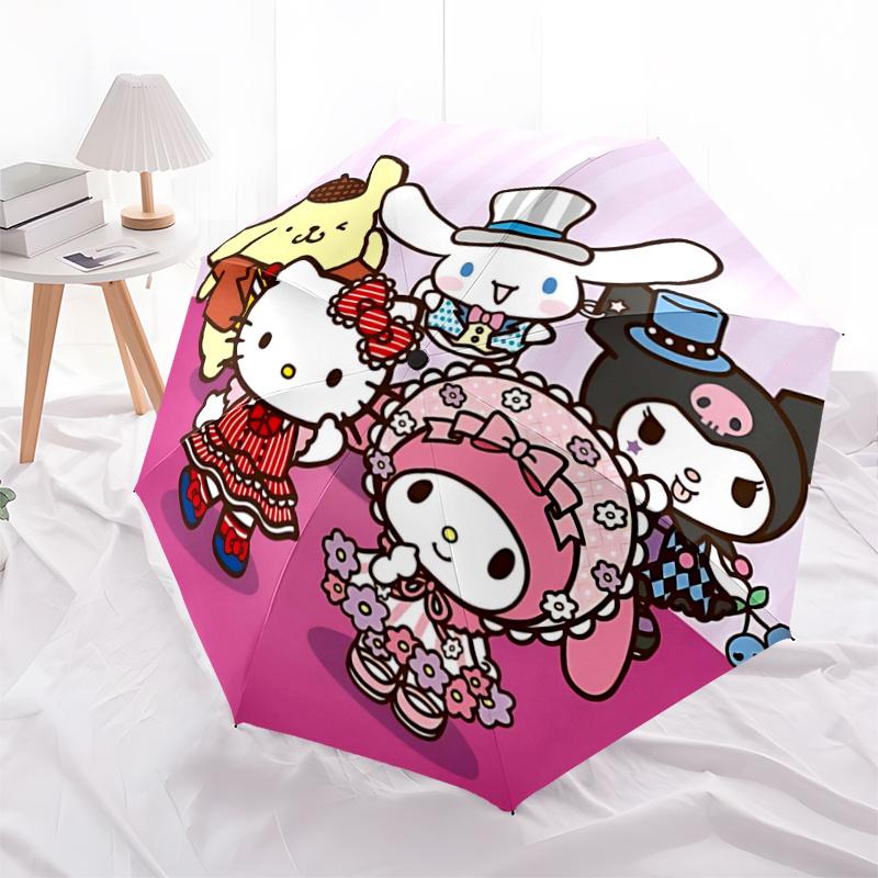 1pc Hello Kitty & Friends Automatic Opening Folding Umbrella with 8-Rib Iron Frame - Portable Tri-Fold Design for Outdoor Use, Perfect Gift for Fans,