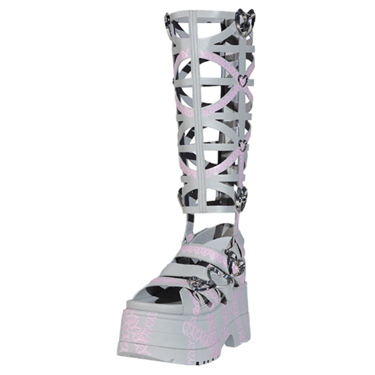 UGG Yueqi Qi X Кожа Мода Толстая Подошва Открытый Носок Блестящее Золото Клинья Римские Сандалии Женские сандалии Серый 1174810-GREY