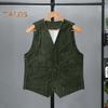 Men Corduroy Vest Coat V-neck Sleeveless Single Breasted Buttons Waistcoat with Pockets Solid Color Vest Jacket