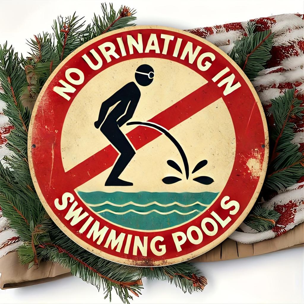 Funny No Urinating in Swimming Pools Round Metal Sign Vintage Humorous Pool Safety Wall Decor for Backyard Patio